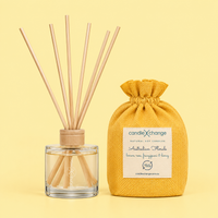 Australian Florals 200ml Diffuser with natural reeds and mustard yellow fabric gift bag