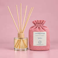 Gardenia 200ml Diffuser with natural reeds and dusty pink fabric gift bag