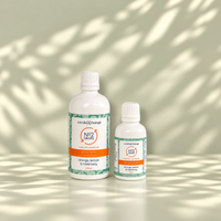 One 100ml bottle and one 30ml bottle of CandleXchange No 2 Drops, orange, lemon & rosemary