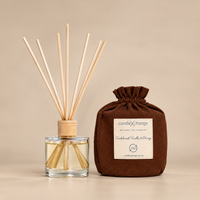 Sandalwood, Orange & Vanilla 200ml Diffuser with natural reeds and chocolate brown fabric gift bag